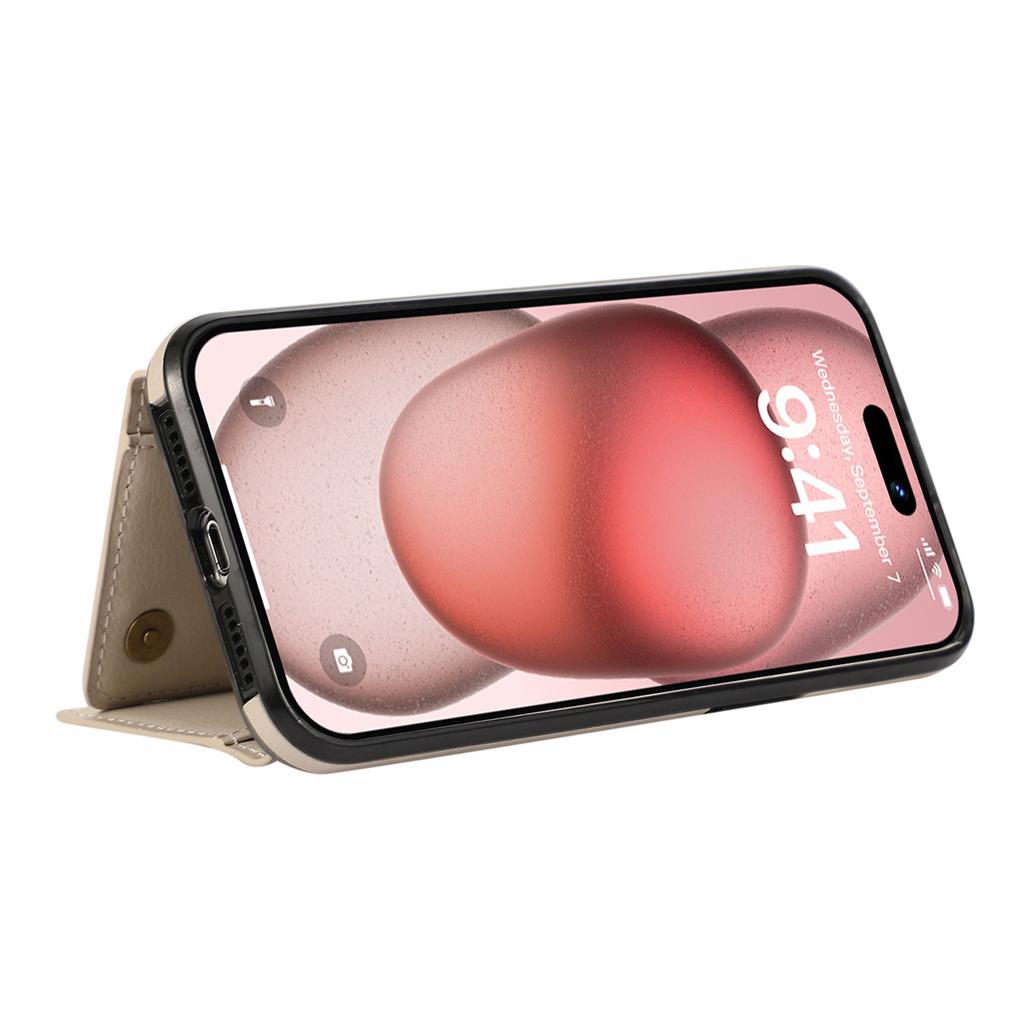 For iPhone 16 Pro Max Leather Back Cover Zipper Wallet Kickstand Phone Case with Shoulder Strap