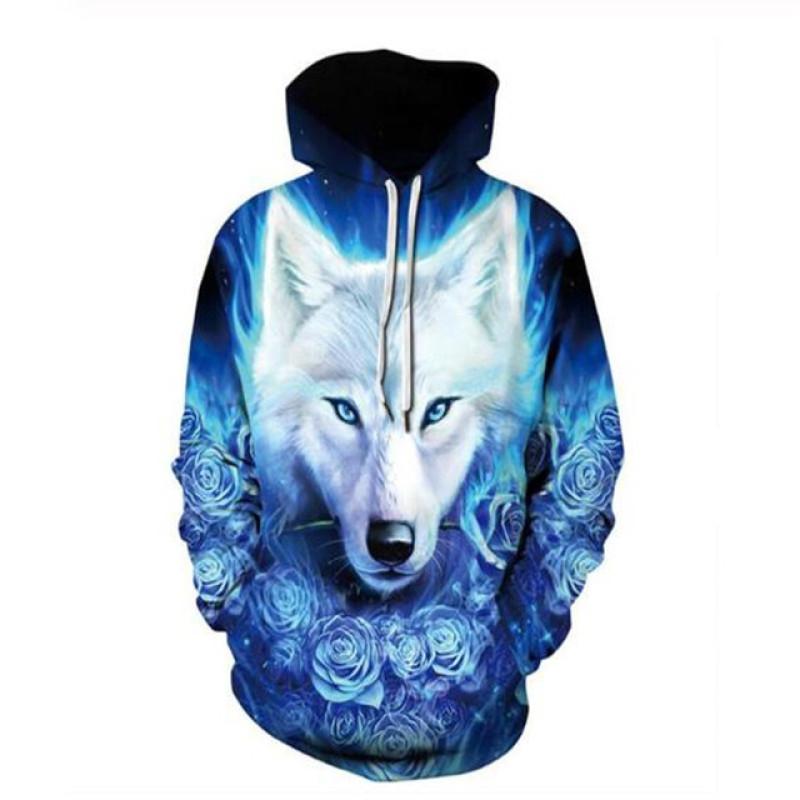Oversized Ferocious Animal Wolf Hooded Mens Sweatshirts 3D Printing Ice Series Pullover Long Sleeve Hoodies Streetwear Tops