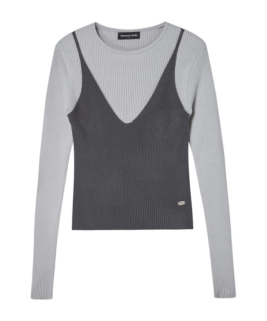 AWESOME STUDIO Bustier Layered Knit Gray