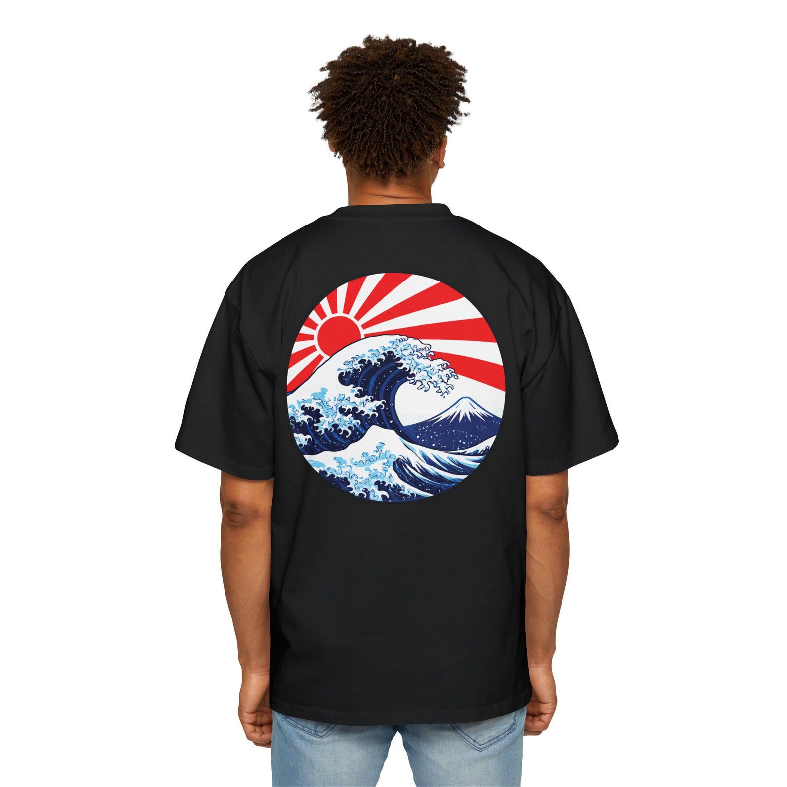 The Great Wave Series XII - Rising Sun T-Shirt | Japanese Wave Shirt | Hokusai Inspired Tee | Ocean Art Back Print S