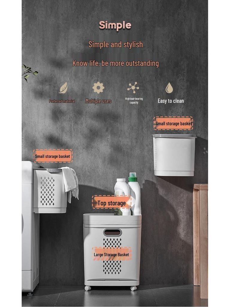 Plastový koš na prádlo v japonském stylu: Velkokapacitní, bezvrtací, vícevrstvý stojací koš na prádlo