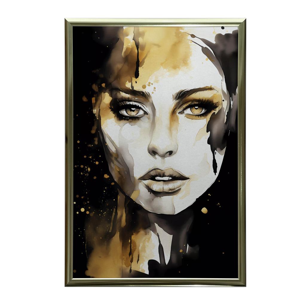 Portret Kobiety - Czerń I Złoto Portret Kobiety - Czerń I Złoto, 50X70 Cm, Bez Ramy, Płótno Premium Na Blejtramie