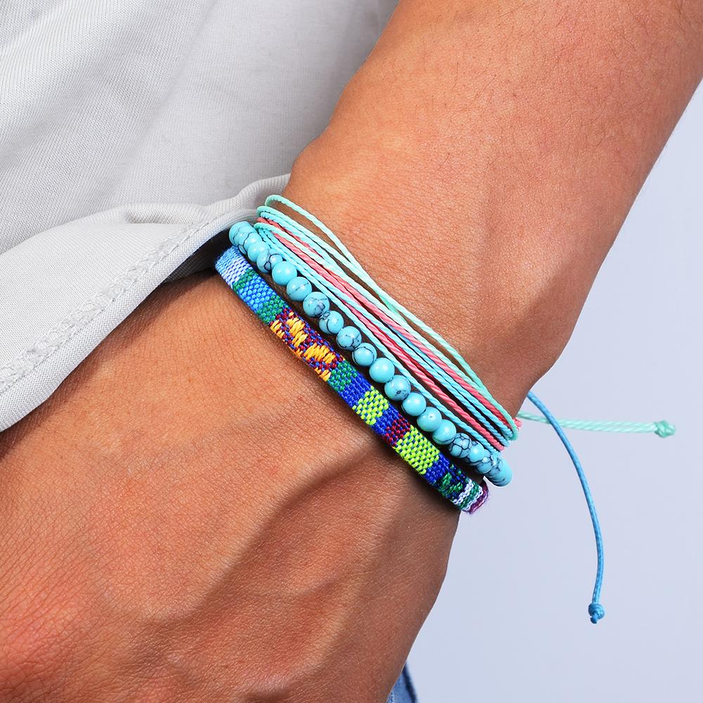 3pcs/set Men's Braided Bracelet Set, Natural Stone Couple's Bracelet, Bohemian Ethnic Cotton and Linen Hand-woven Bracelet
