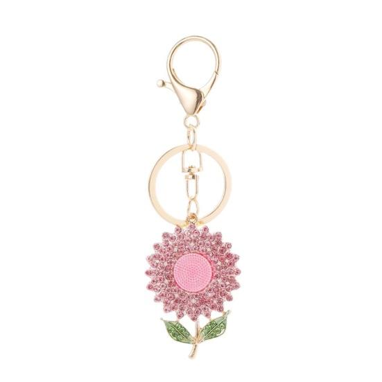 

Keychain Pendant Rhinestones Inlaid Sunflower Design Key Chain with Anti-Oxidation Lobster Clasp Backpacks Accessory рожевий