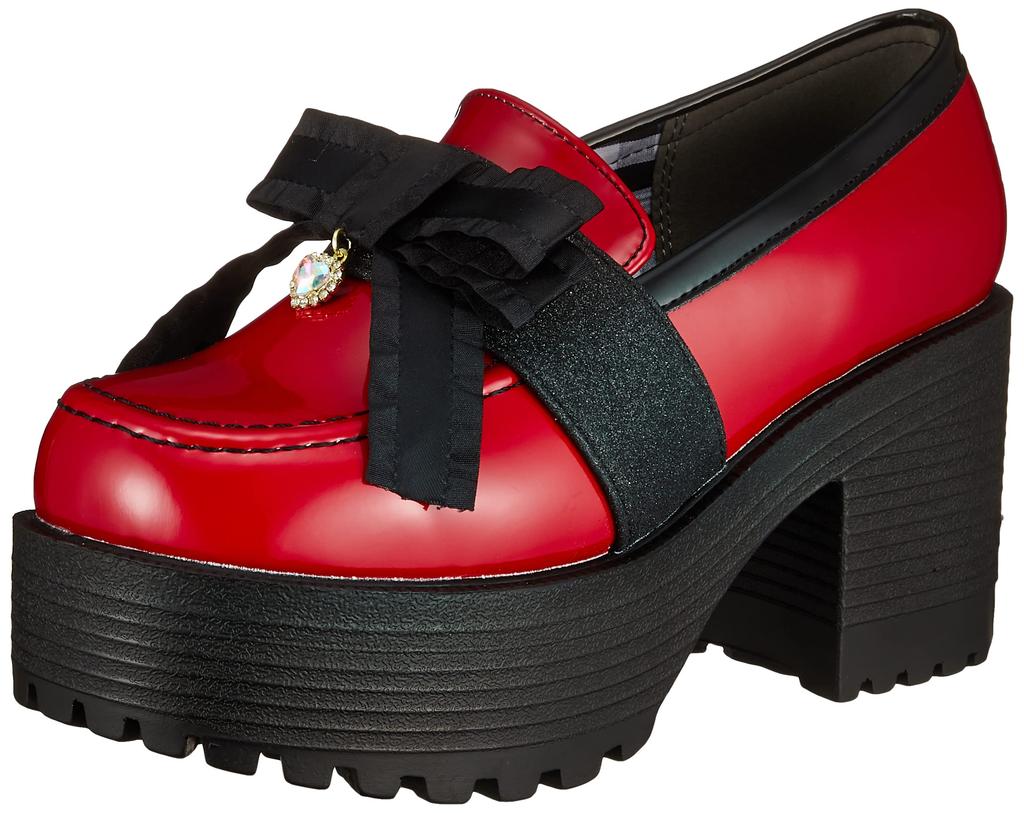 Yosuke Women's Flat Loafers, Size 4320051, Black/Red, Sizes 25.0cm-25.5cm