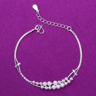 Mehrschichtiger 18-Perlen Silber Fußkettchen Fußschmuck