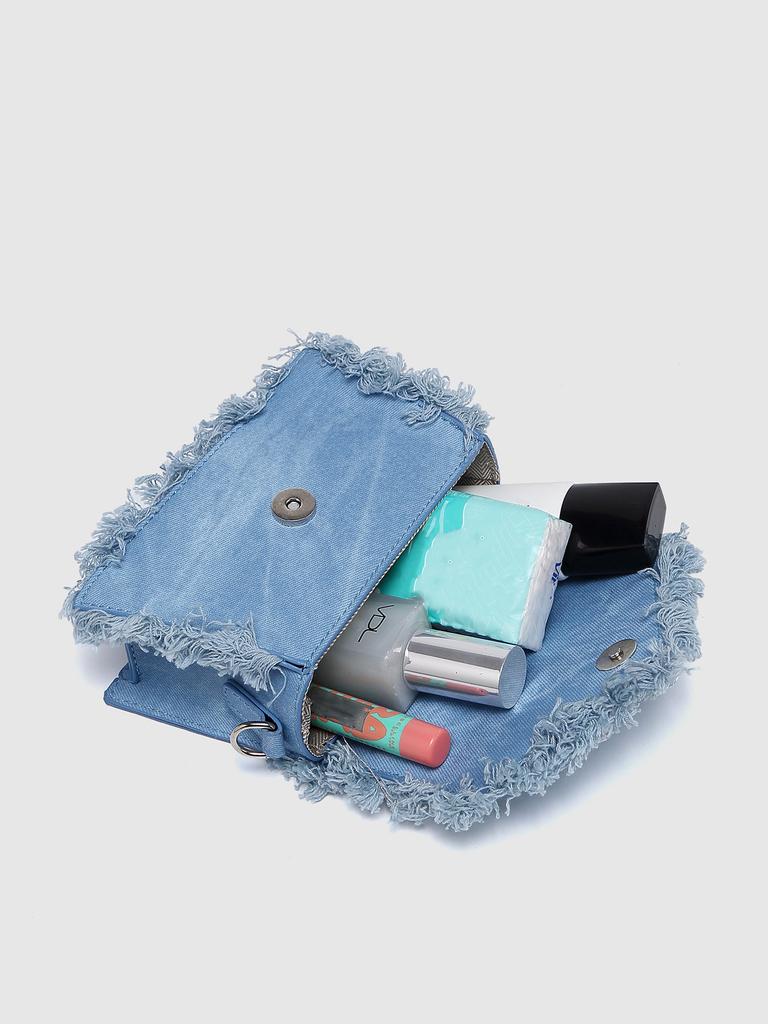Retro taška s strapcami džínsová modrá mini taška s retiazkou na rameno crossbody taška