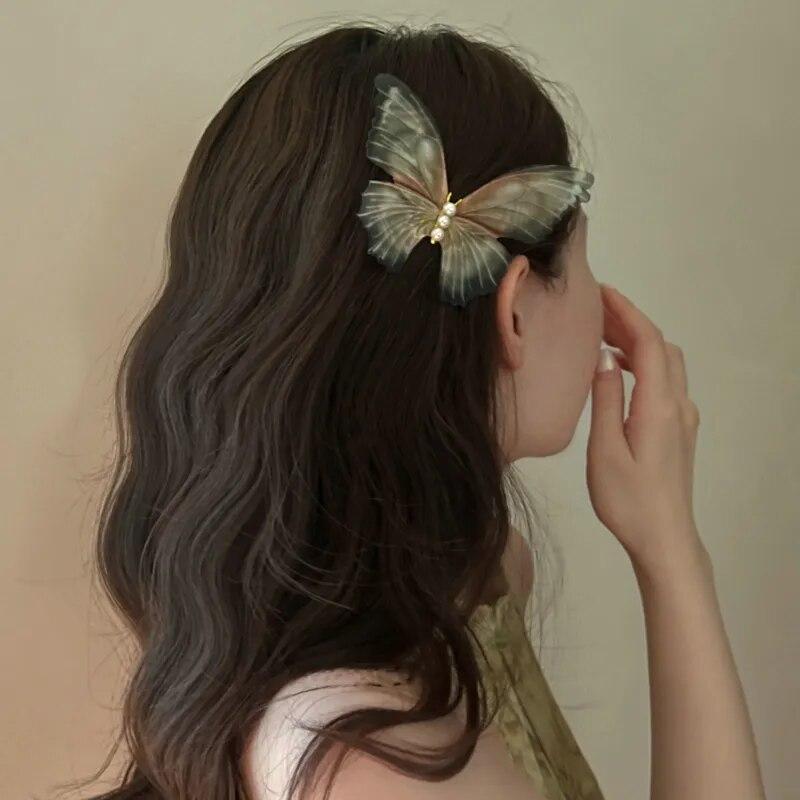 Moving Butterfly Elegant Fairy Double Tulle Butterfly Hair Clips For Women Girls Accessories Vintage Korean Hair Pins