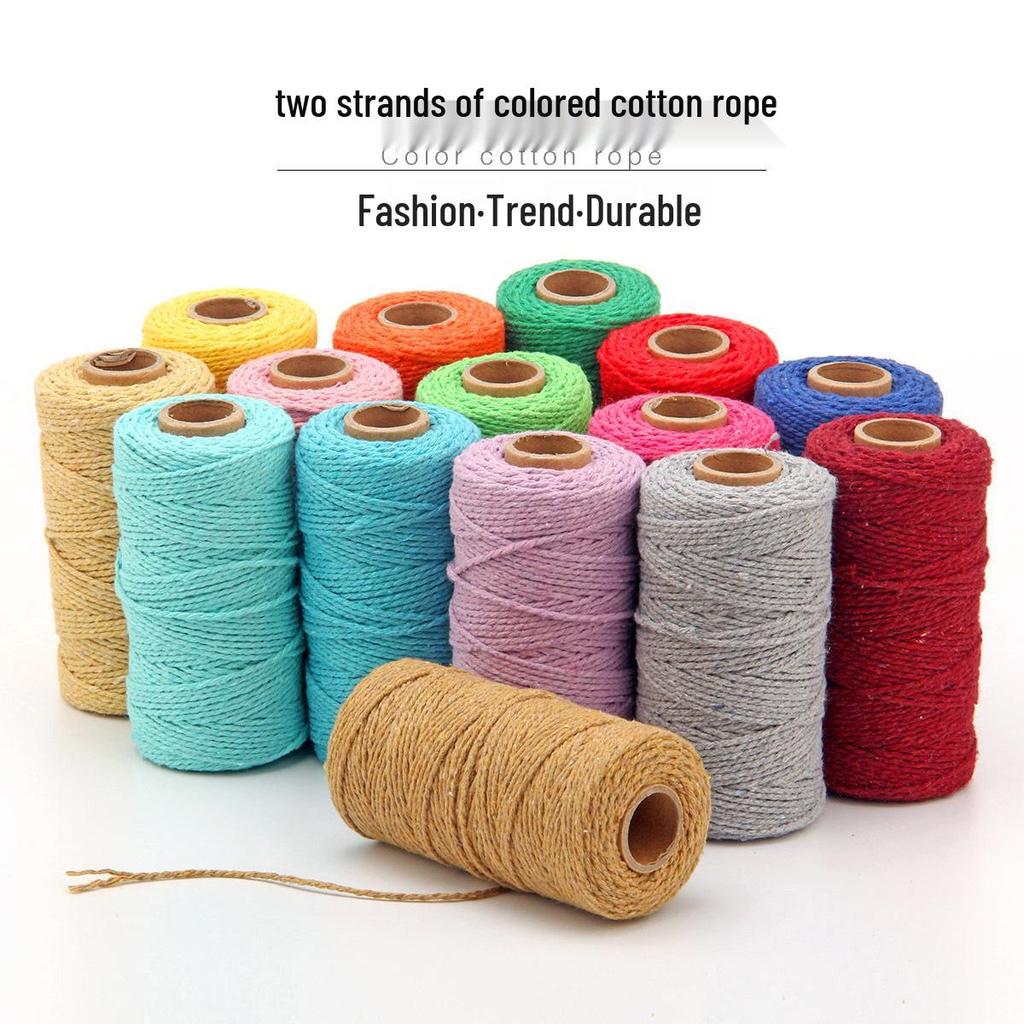 2mm Two-Strand Cotton Rope, 3mm Colored Braided Rope, for Binding, Decoration, and Hanging Tags