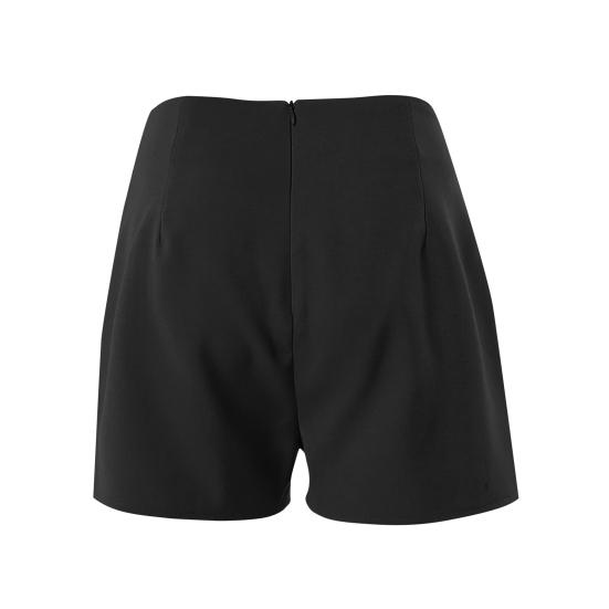 Sommer-Shorts für Damen, hohe Taille, asymmetrischer Plissee-Knopf-Dekor, einfarbig, schmale Passform, weiche Bauchkontrolle, über dem Knie liegende Mini-Shorts