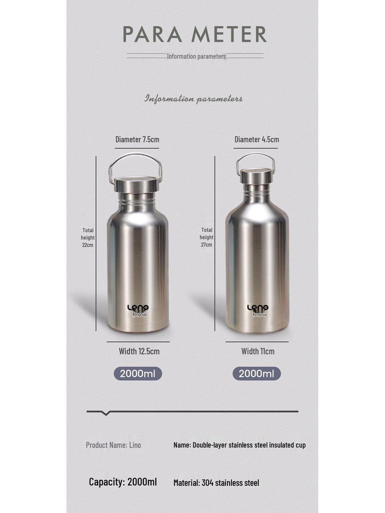 Sport-Wasserflasche im amerikanischen Stil mit weiter Öffnung, 304 Edelstahl, großes Fassungsvermögen, tragbar für den Außenbereich