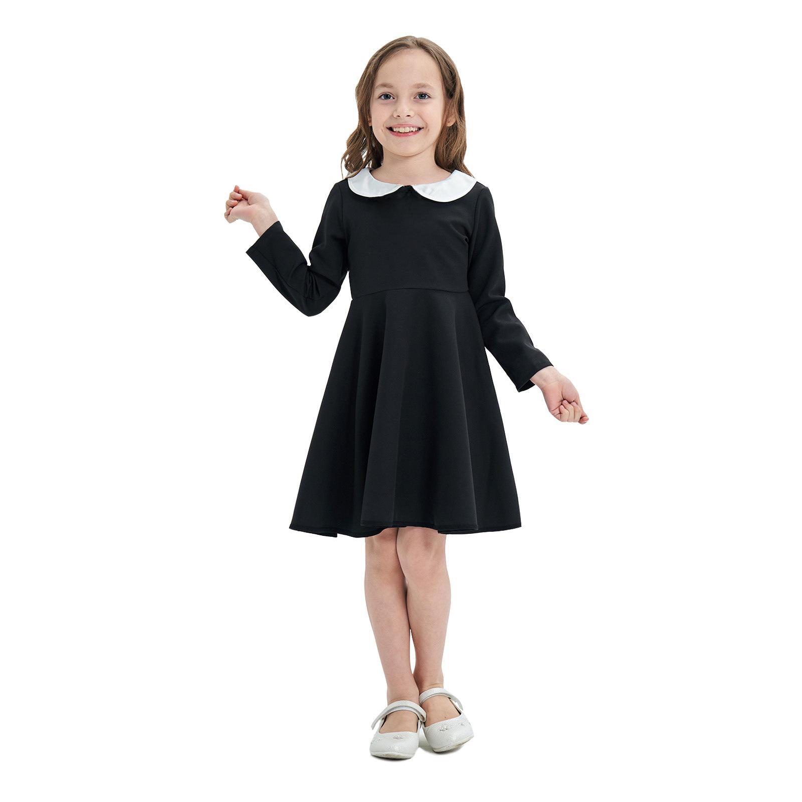 Girls Color Block Princess Doll Dress - Cute School Style 130cm