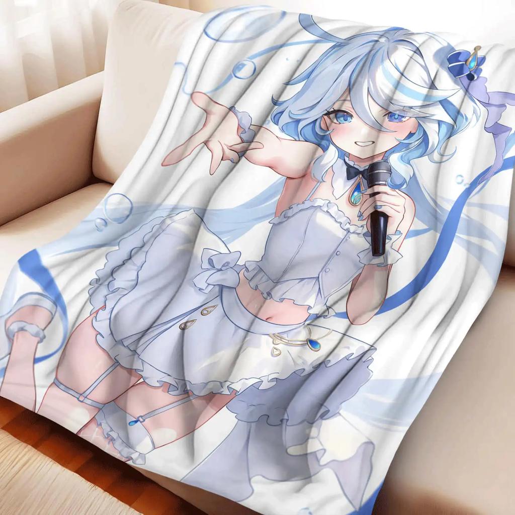 Game Gesnhin Impact Furina Cartoon Flannel Blanket Cover Warmth Soft Anime Blanket Multifunctional Decor Universal Blankets