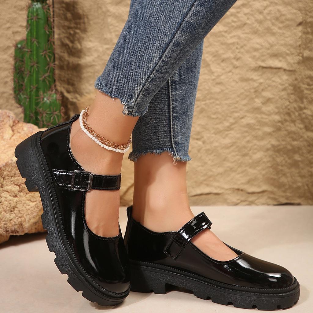 35-44 Women Shoes British Style Small Leather Footwear 2024 Round Head Thick Bottom Mary Jane Shoes Women Flat Shoes Loafers