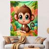 Cute Cartoon Monkey in Jungle Scene Patterned Tapestry Decorative Wall Hanging, Home Bedroom Living Room Decor