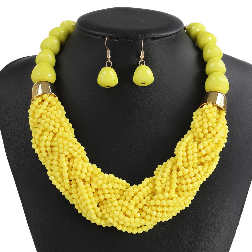 Bohemian Layer Beaded Necklace and Earrings Set Plastic Jewelry for Women Music Festival Beach Party Accessories