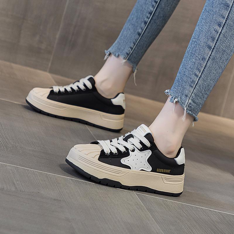 Leather Platform Biscuit Shoes Shell Head White Shoes Women's Velvet New Four-season Women's Shoes Versatile Sports and Leisure Board Shoes