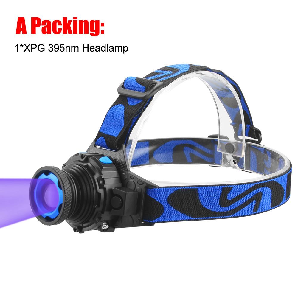 395nm UV Headlamp Ultraviolet Zoomable Headlight USB Rechargeable Purple Torch Catch Scorption Hunting Light Pet Urine Detector
