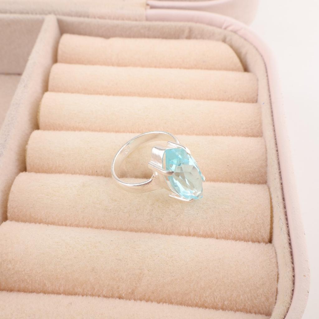 Marquise Sky Blue Topaz Gemstone 925 Sterling Silver Unique Boho Statement Ring RR-65-2