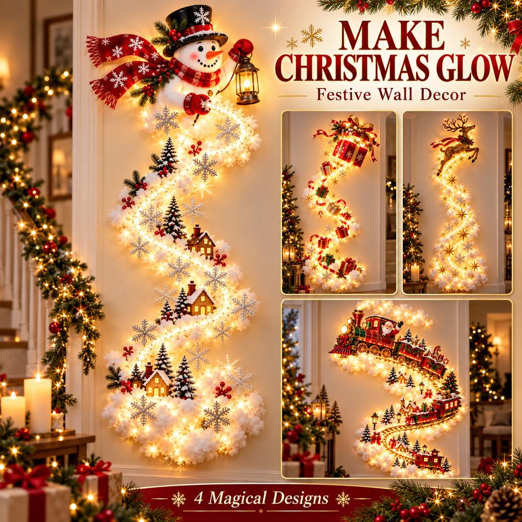 Kerst Wandlamp Gloeiende Kerst Deurscène Wanddecoratie Kerstman Slee Rendieren Hangdecoratie voor Magisch Paden Feest