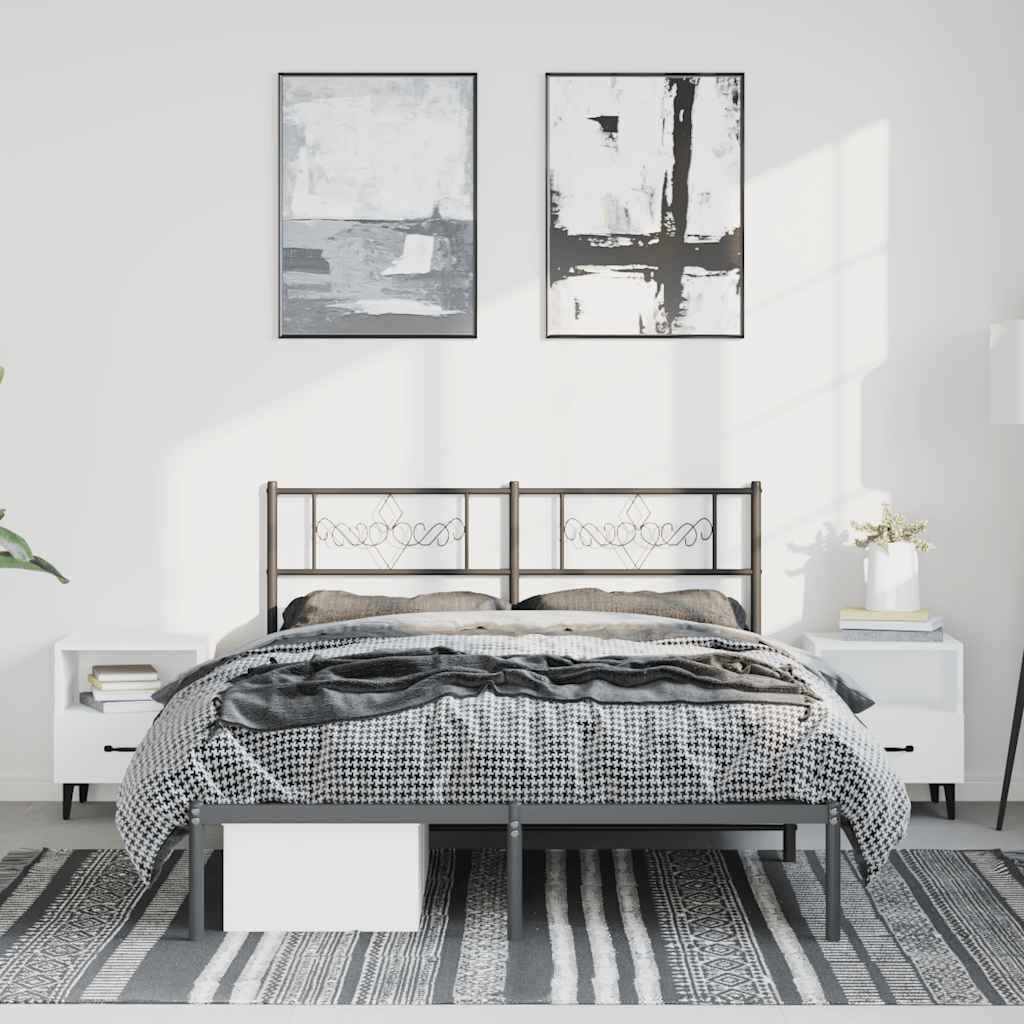 Metal Bed Frame with Headboard Black 135x190 cm