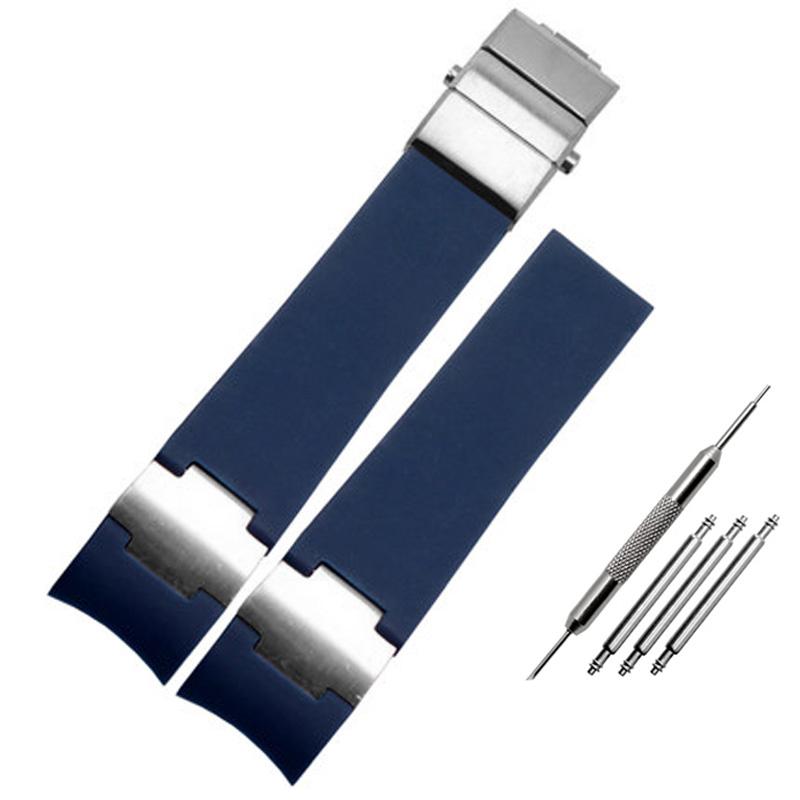 Silicone Rubber Watchband 22mm Curved for Ulysse Nardin DIVER 263 Strap Black Brown Blue 25*12mm Raised Waterproof Watch Band