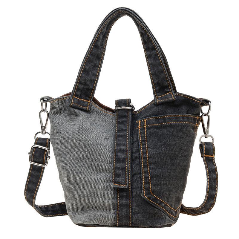 Стильная и универсальная детская джинсовая сумка-ведро для мальчиков и девочек с геометрическими узорами чёрный