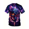 Plus Size Men's 3D Glow Skull & Flames Graphic Print T-shirt Funky Short Sleeve Tees For Summer, Halloween Men's Clothing