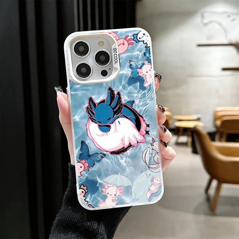 Capa de Celular à Prova de Choque Fofa de Desenho Animado de Axolote para iPhone 18 17 Air 16 16E 15 Pro Max 14 Plus 13 Mini 12 Capa Traseira Anti-Queda Fundas