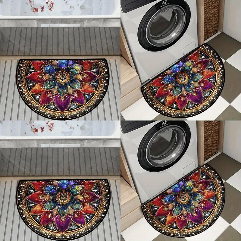 1Pcs Flower Pattern Semi Circle Welcome Doormat Non-Slip for Outdoor Patio Porch Kitchen Bathroom Entryway Floor Mat