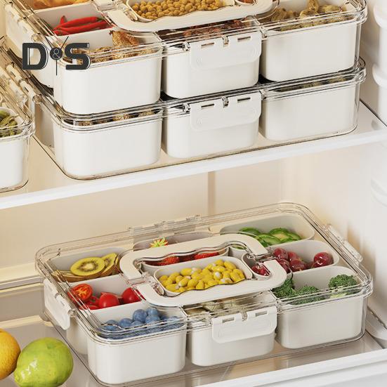 Contenedor para refrigerios con múltiples compartimentos, diseño de tapa transparente sin BPA, organizador para refrigerador, caja de almacenamiento de alimentos
