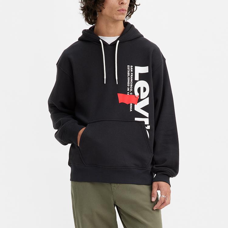 Levis Letter Print Pullover Hoodie Long Sleeve Sweatshirt Men Hoodies Black 38479-0218
