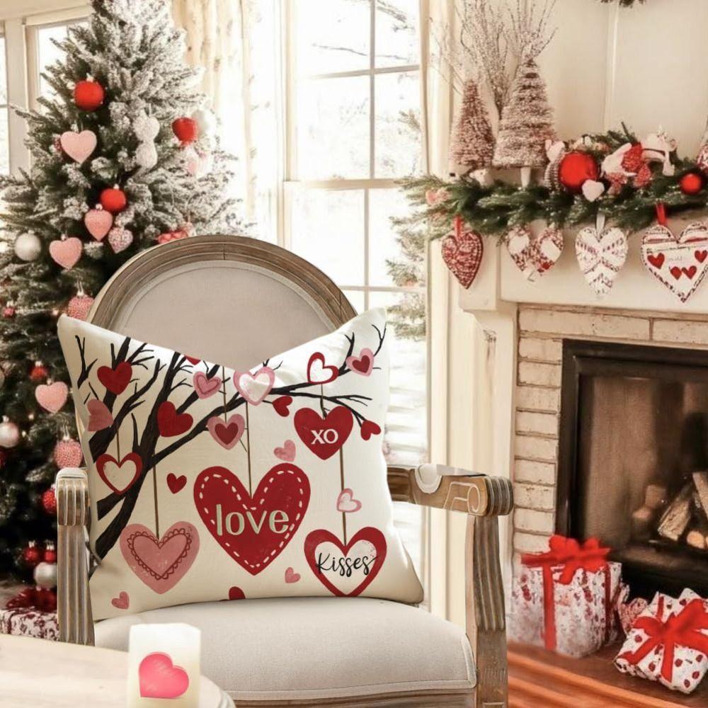 Romantic 45*45cm Valentine's Day Cushion Cover Red Pink Decorative Pillowcase Love Pattern Throw Pillow Cover Headboard Pillow