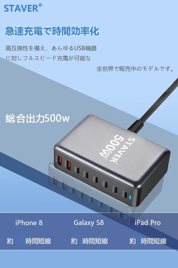 500W Charger 100W Ports Power Compatible Technical Standards Always On 8 Ports 6 2 Vertical Dual Gallium Nitride Fast Charging for Multiple Laptops