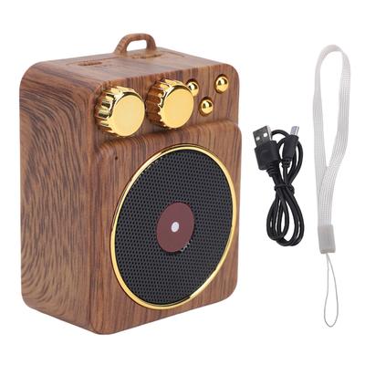 Retro Music Speaker Bluetooth V5.0 Portable Wireless Speaker Magnetic Back Wooden Grain Metal Gloss Knobs