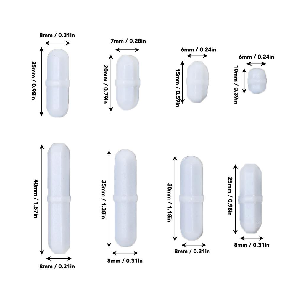 8 Pcs Set Magnetic Stir Bar 10 15 20 25 25 30 35 40mm PTFE Magnetic Stirrer Mixer Stir Rod for Laboratory