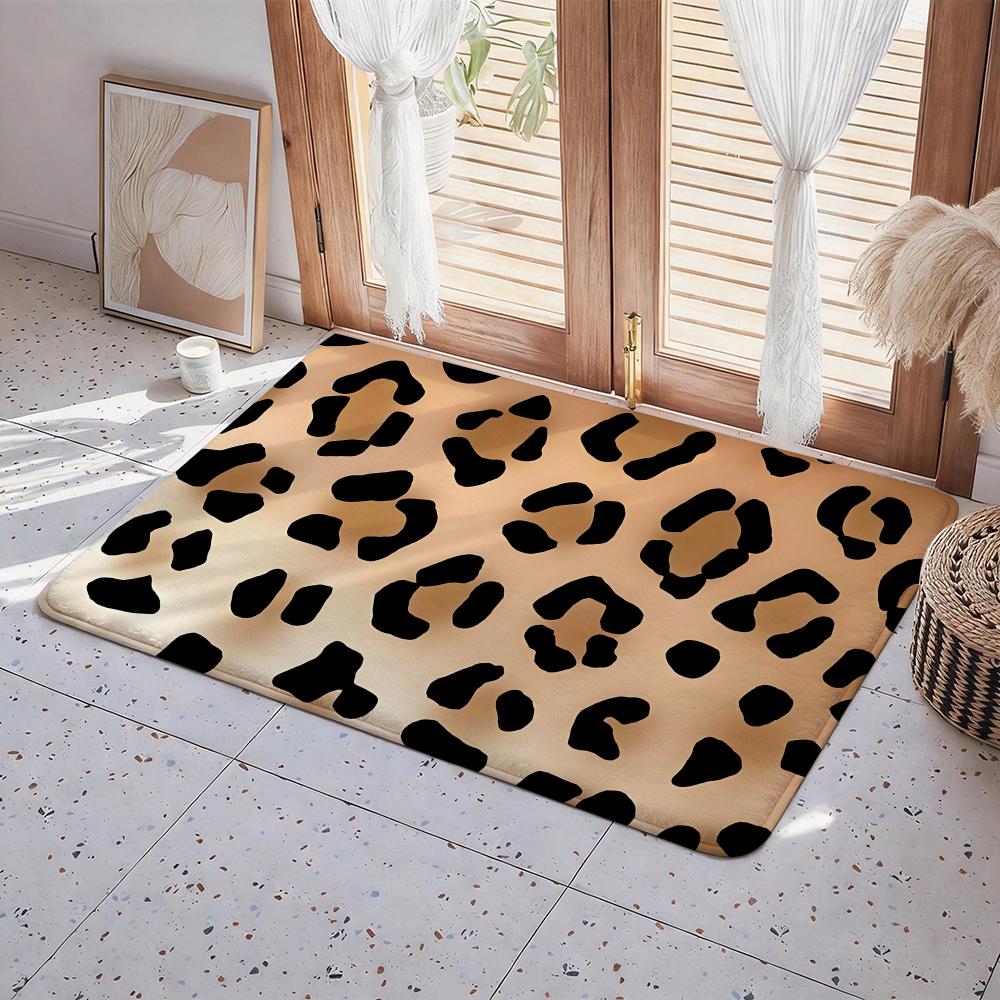 Leopard Print Floor Mat Eco Flannel Doormat Non Slip Odorless Indoor Floor Rug Soft Short Plush Home Mat