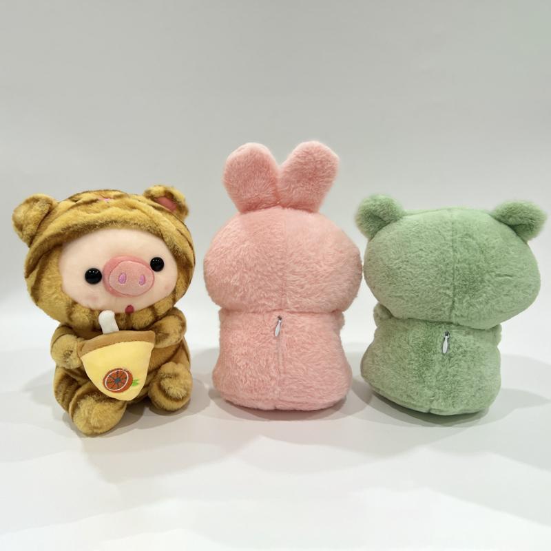 Cute Plush Milk Tea Bubble Cup Stuffed Animal Pink Strawberry Pig Plushie Toys Boba Plush Dolls Cartoon Tiger Rabbit Frog Plush