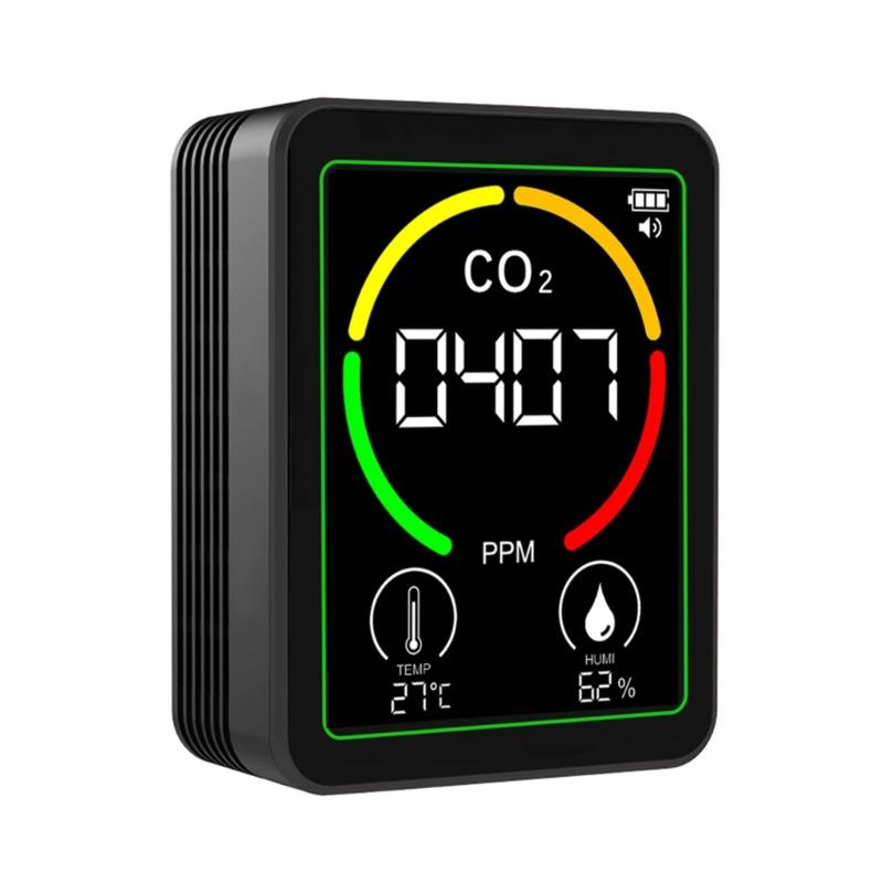Small Air Quality Monitor CO2 TVOC Detection Rechargeable Battery Color Display Alarm System for Indoor Environment