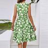 Women's Spring And Summer Casual V-Neck Sleeveless Waist Floral Print Midi Dress