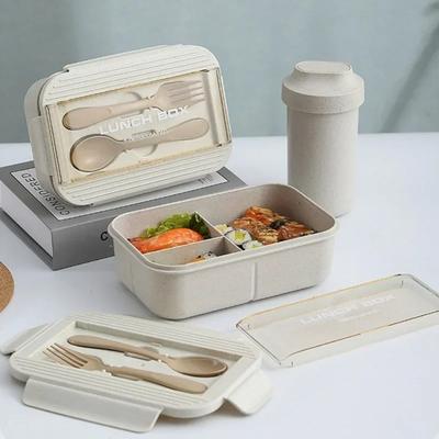 Lunch Box Tableware Set Soup Bowl with Spoon Fork School Office Travel High-capacity Portable Food Container with Insulation Bag