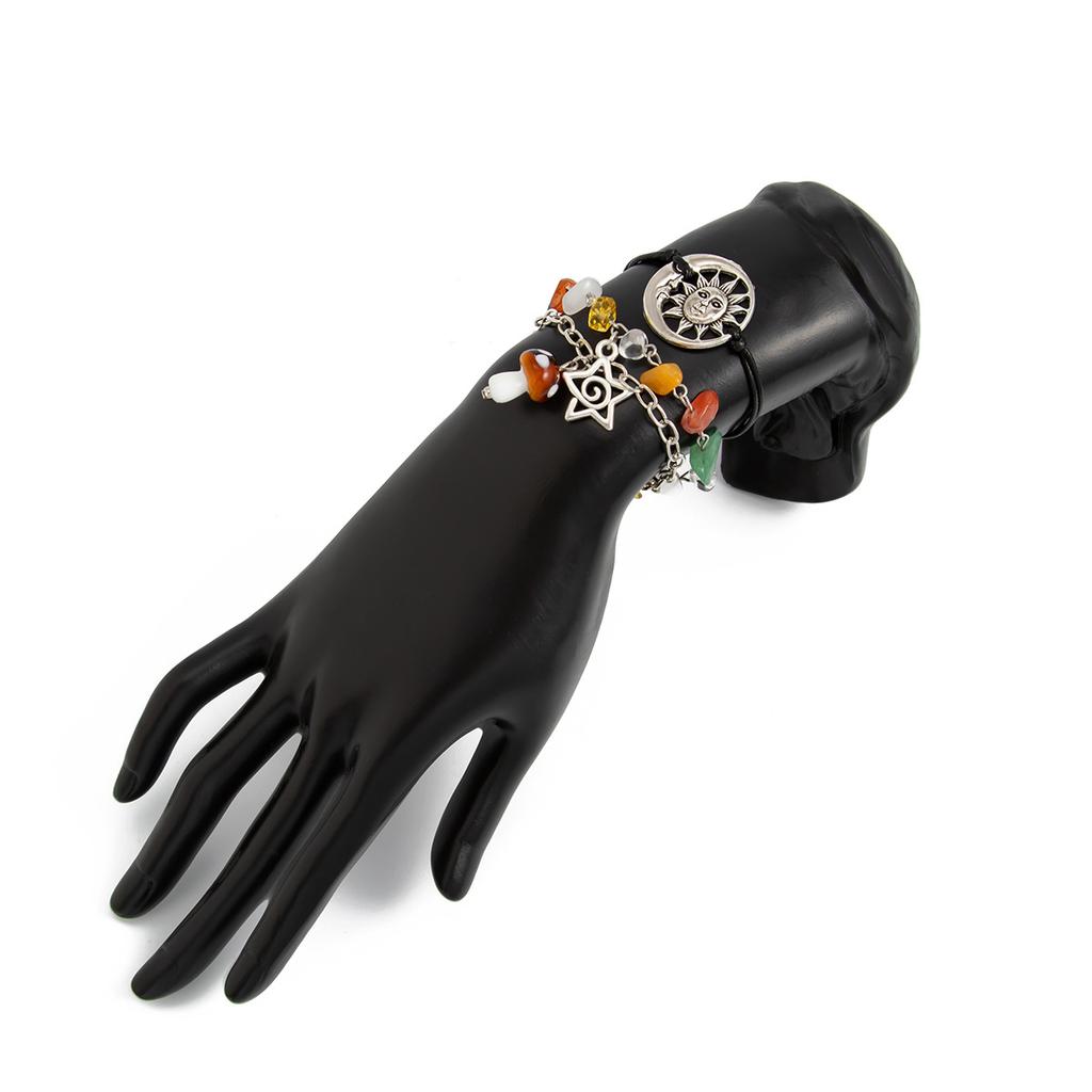 Boho Bransoletka z Kamiennych Koralików Słońce dla Kobiet Biżuteria Wakacyjna Prezent Spiralny Design Motyl Wielowarstwowa Zawieszka Gwiazda Etniczny Styl Bransoletka Tkana Bransoletka