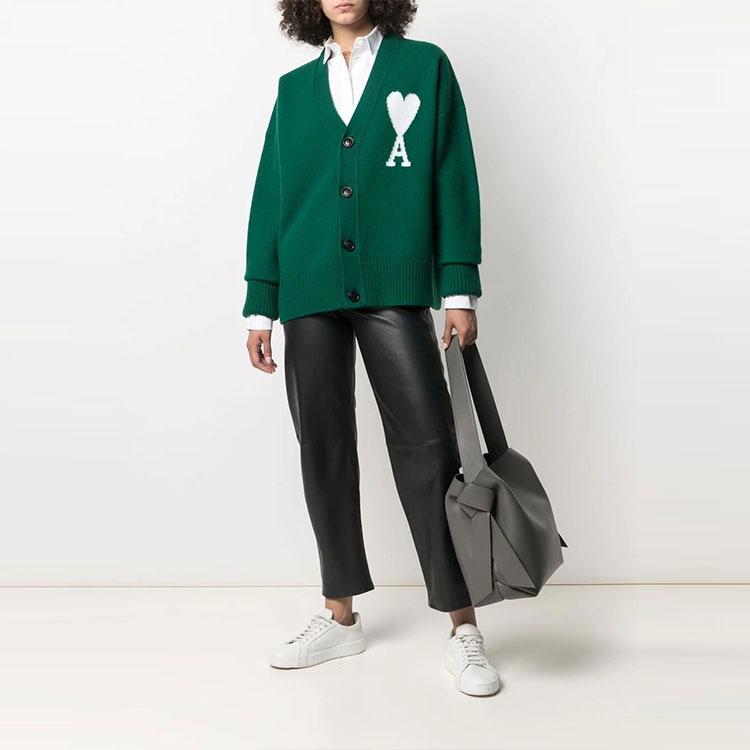 AMIPARIS Sweaters Unisex Green V-neck Moderate Cardigan H21K313018-300