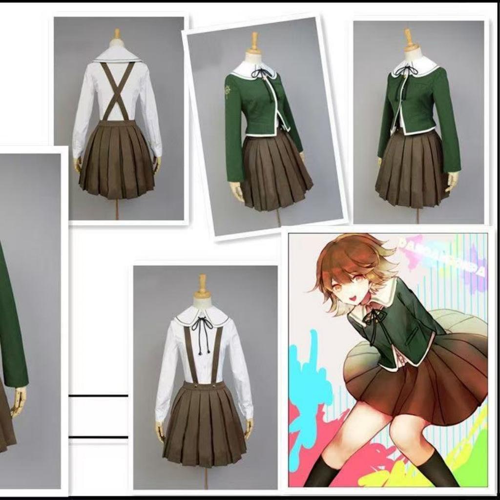 Danganronpa Chihiro Fujisaki Cosplay Costume JK Uniform Suit Long Sleeve Brown Pleated Skirt Set Women Halloween Costume Outfit