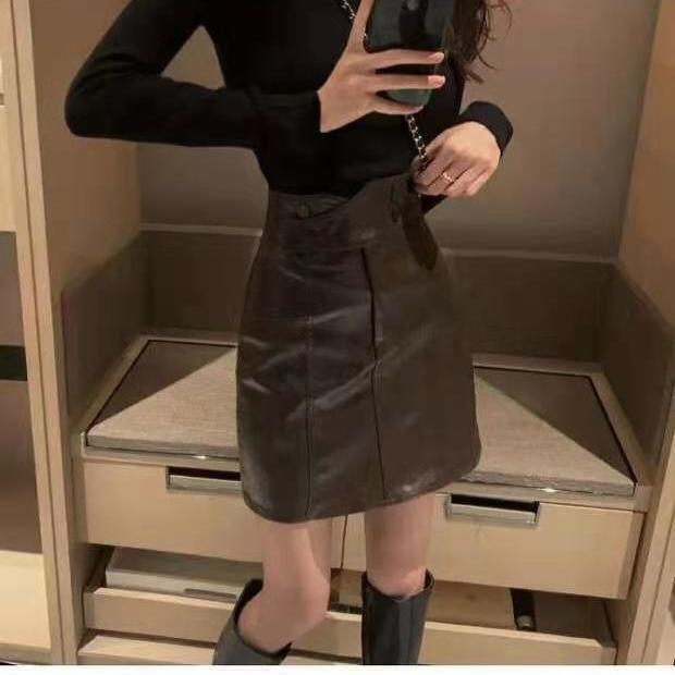 Jarní kožená midi sukně áčkového střihu ve větších velikostech, zeštíhlující černá mini bodycon sukně s vysokým pasem na zimu