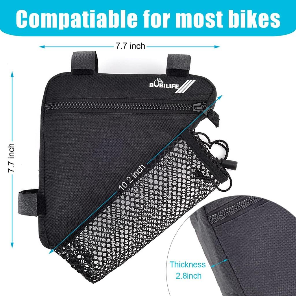 Bike Triangle Frame Bag - Bicycle Cycling Storage Triangle Top Tube Front Pouch Saddle Bag for Road and Mountain Bikes , Black
