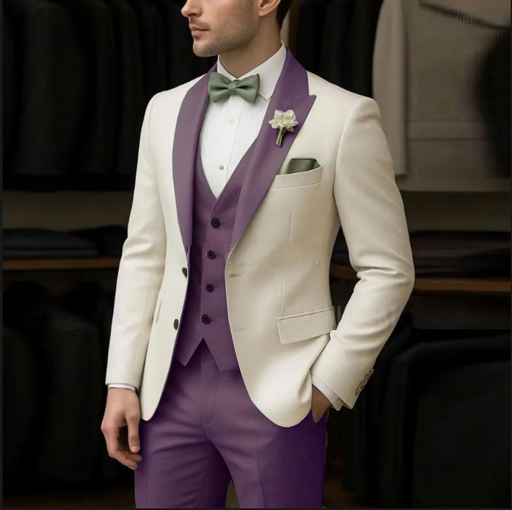 Ivory Men's Suit  3 Pieces Blazer Light Green Vest Pants Wedding Tuxedos Formal Male Suit for Wedding Groomsmen Prom