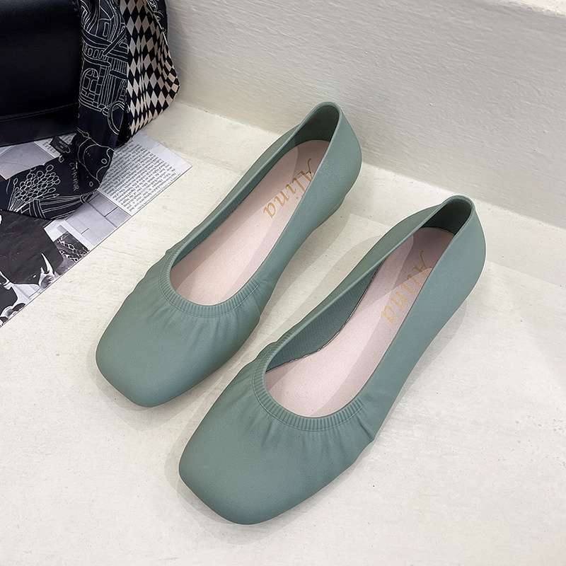 

Женские непромокаемые туфли с низким верхом, туфли с открытым верхом и скошенным каблуком, на толстом каблуке, всесезонные туфли, кухонная нескользящая резиновая обувь, квадратный носок, открытая а 40 светло-зеленый