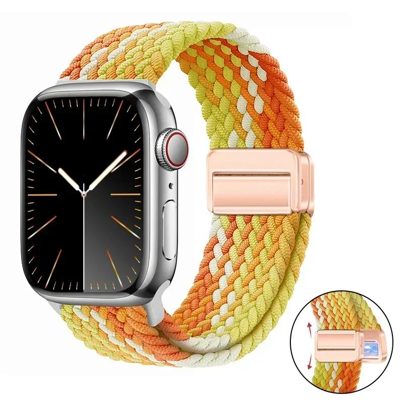 Magnetic Braided Loop Strap For Apple Watch Band 45mm 41mm 44mm 42mm 46mm Ultra 3 49mm Nylon Bracelet iWatch 11 10 9 8 7 6 5 SE