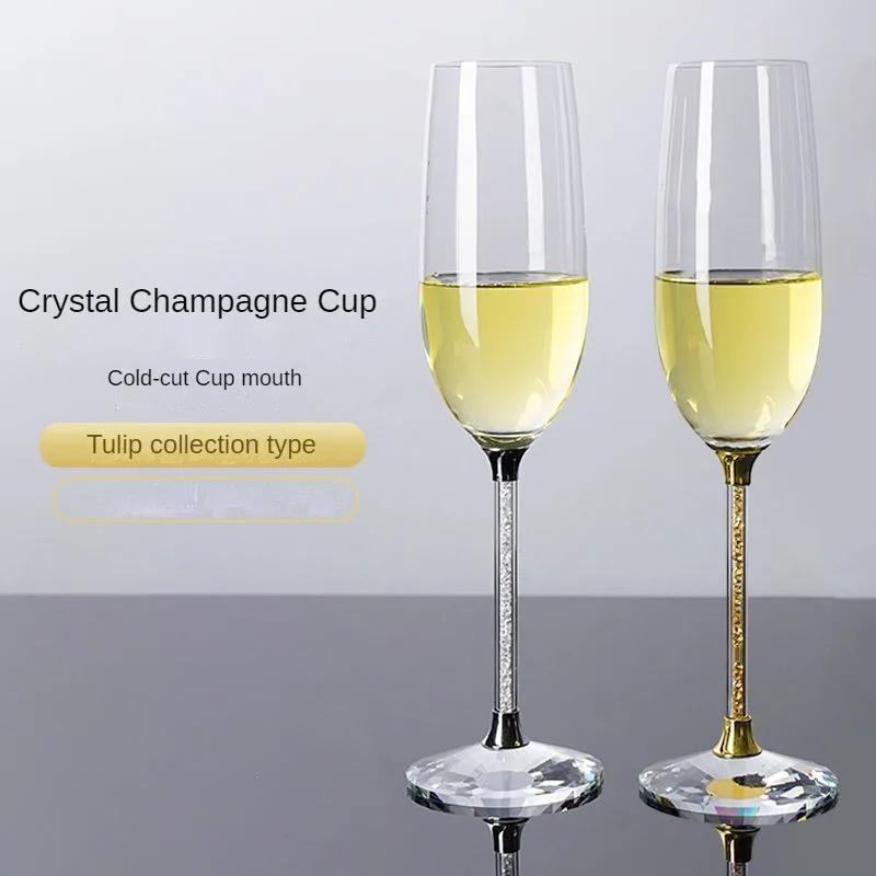 Set di Coppe da Champagne in Cristallo di Diamante Europeo Alta Bellezza Fatte a Mano Coppa ad Alto Stelo Tazza per Bollicine Set da Vino per la Casa Coppia di Tazze